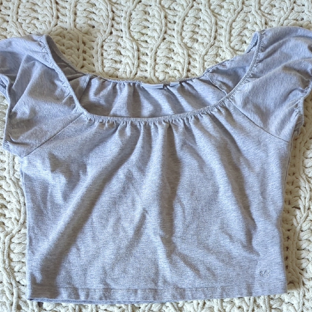 Sunday Best Gray Puff Sleeve Crop Blouse